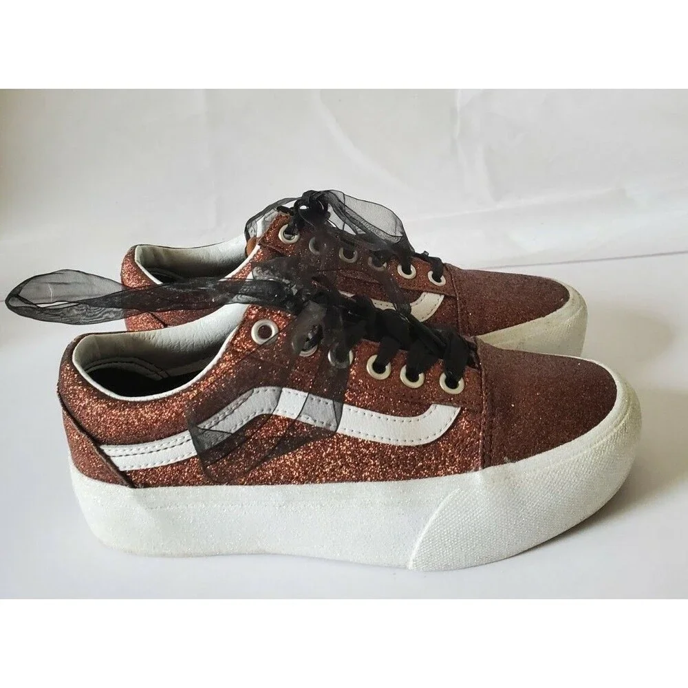 Vans off the wall Women's Girls Glitter Bronze Platform Shoe Sneaker Size 5